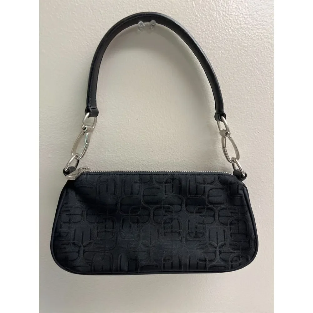Express black nylon baguette with silver tone hardware